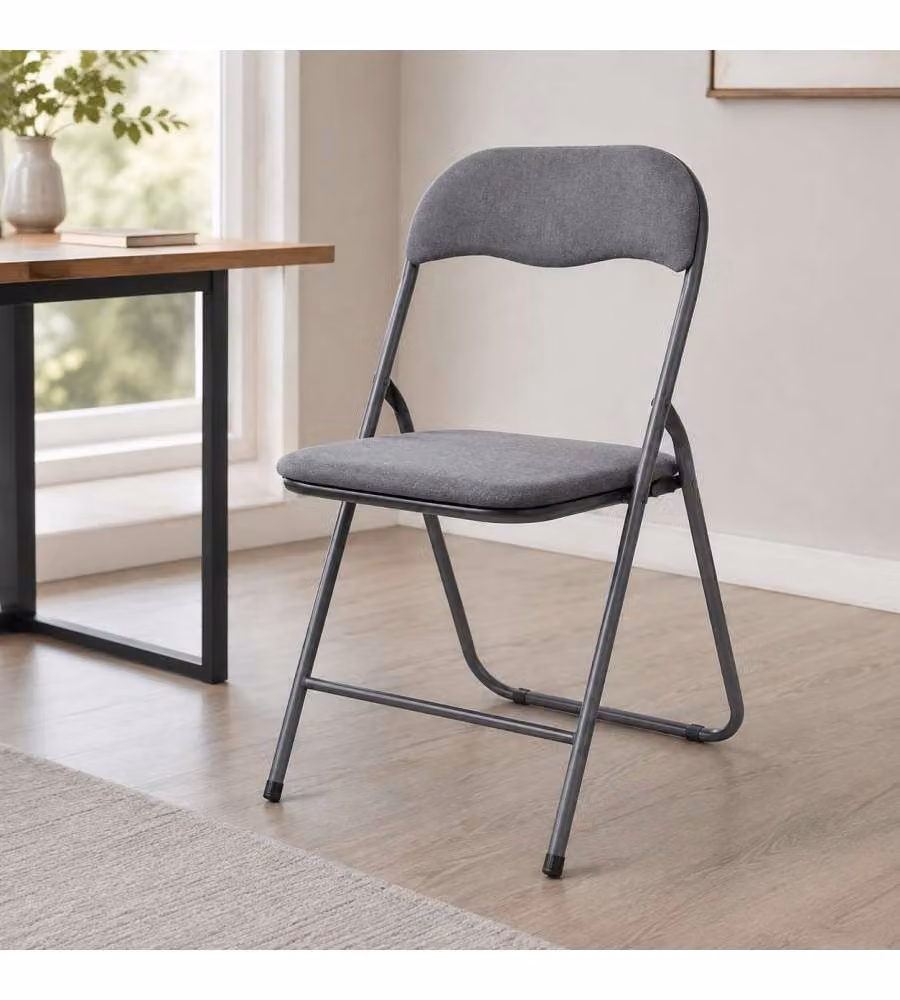 Sedia Pieghevole Domo Mea in Velluto Grigio con Struttura in Metallo Matt