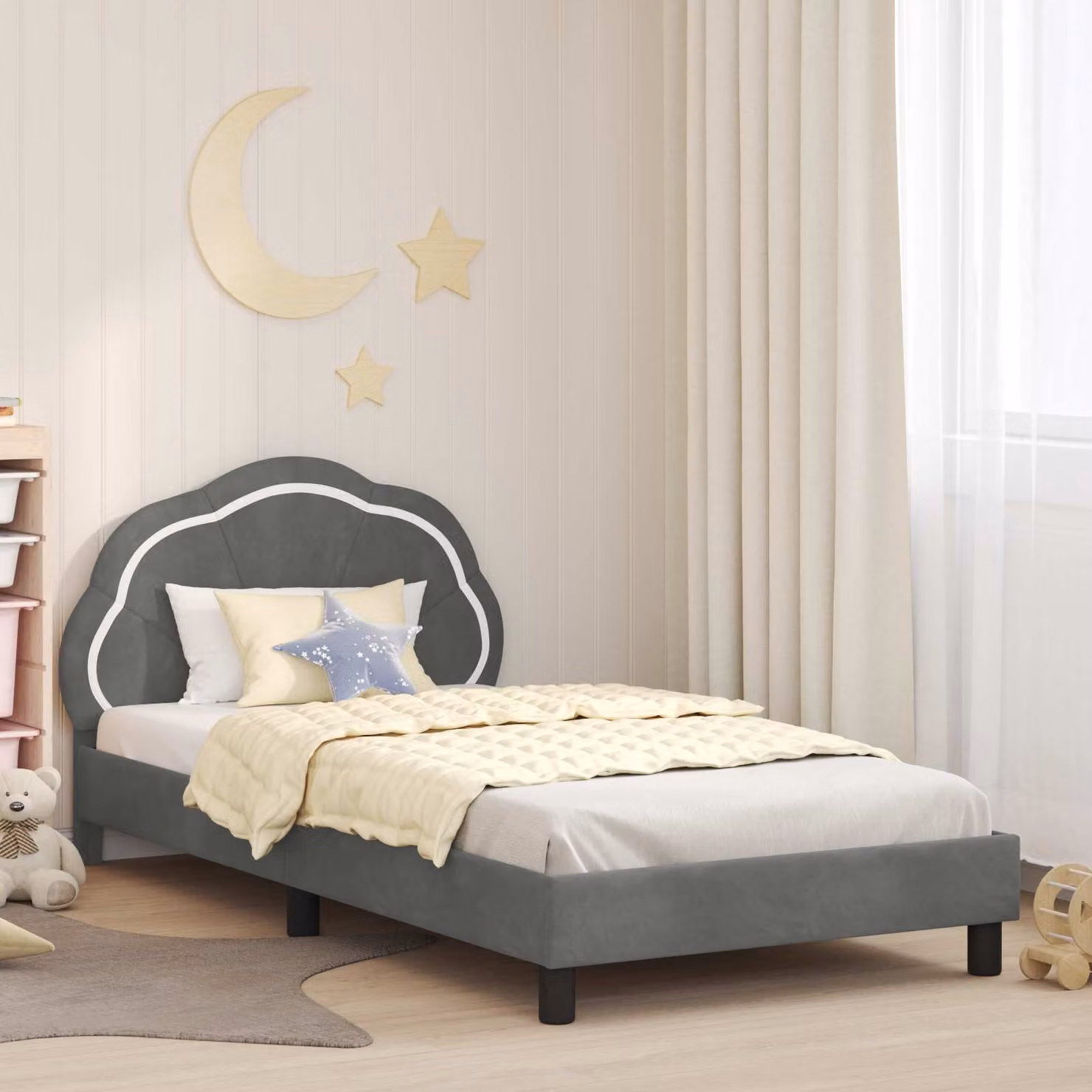 vidaXL Struttura letto per bambini moderna in tessuto grigio con testata L 90 cm x P 200 cm