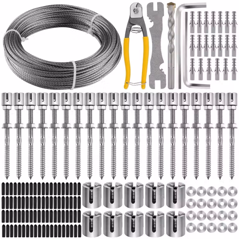 Reti metalliche per giardino - Supporto per piante rampicanti in acciaio inossidabile - Set di reti metalliche robuste da 30 metri - Adatto per pareti - Kit sistema in filo d'acciaio