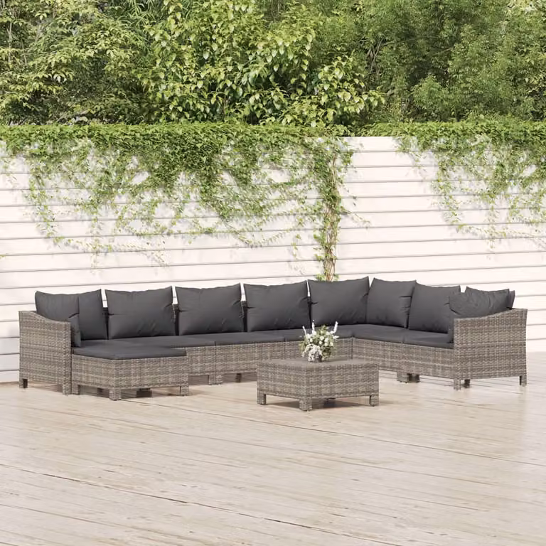 Set di divani da giardino vidaXL 9 pezzi in rattan grigio con cuscini e struttura in metallo