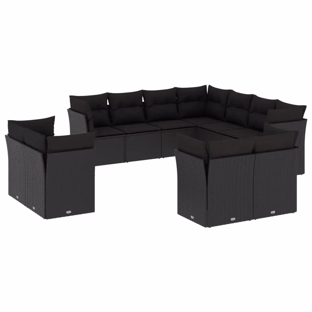 Set di Divani da Giardino Moderno VIDAXL in Polyrattan Nero con 11 Pezzi e Cuscini – 2