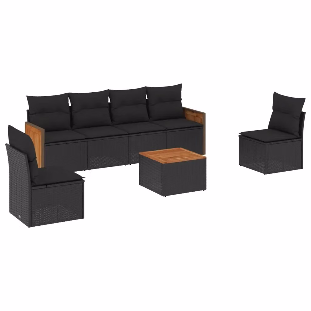 vidaXL Set Divani da Giardino Moderno in Polyrattan Nero con 7 Cuscini e Tavolino da Esterno – 2