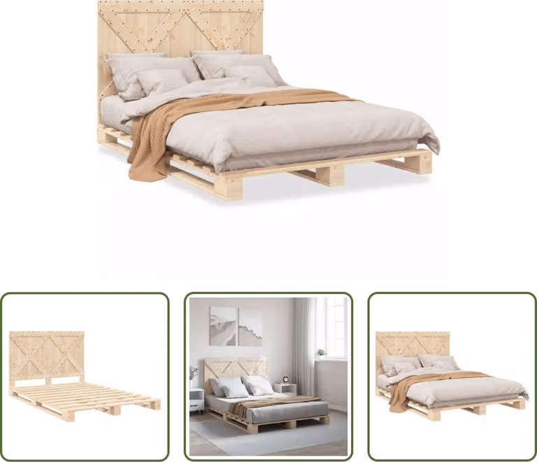 The Living Store Letto in legno massiccio con testiera 140x200 cm in pino