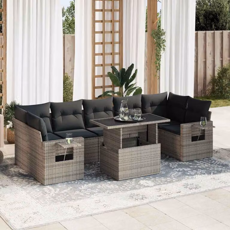 Maison Exclusive - Set Divano da Giardino 8 pz con Cuscini Grigio in Polyrattan