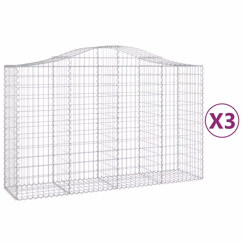 Cesti Gabbioni ad Arco 3 pz 200x50x120/140 cm Ferro Zincato