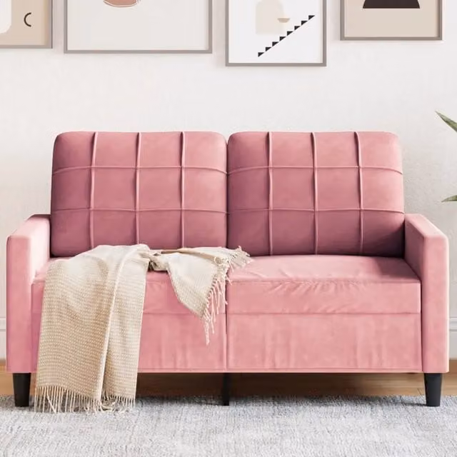 Divano a 2 posti moderno vidaXL in velluto rosa con struttura in metallo L: 137 cm, P: 77 cm, H: 80 cm – 1