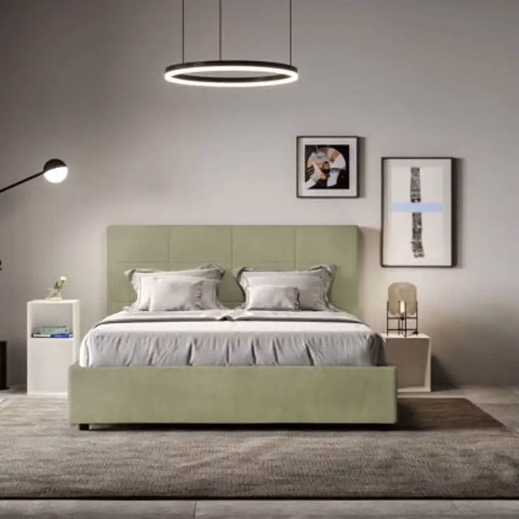 Letto matrimoniale contenitore Mika Ityhome imbottito in microfibra verde L 160 cm x P 200 cm – 2