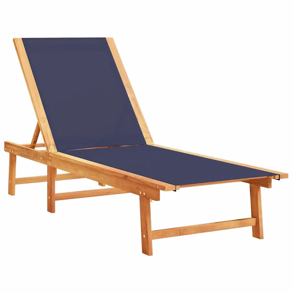 Lettino prendisole vidaXL in legno di acacia oliato e textilene blu con poggiatesta regolabile L/P/H: 198 x 66 x 30-45 cm – 2