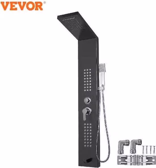 Vevor - Sistema di pannelli doccia a luce LED - Sistema doccia completo - Set doccia - Soffione e doccetta nero opaco - Doccia massaggiante - Doccia a pioggia quadrata per bagno - Doccetta a cascata, getti massaggianti spa, doccia per vasca da bagno, docc
