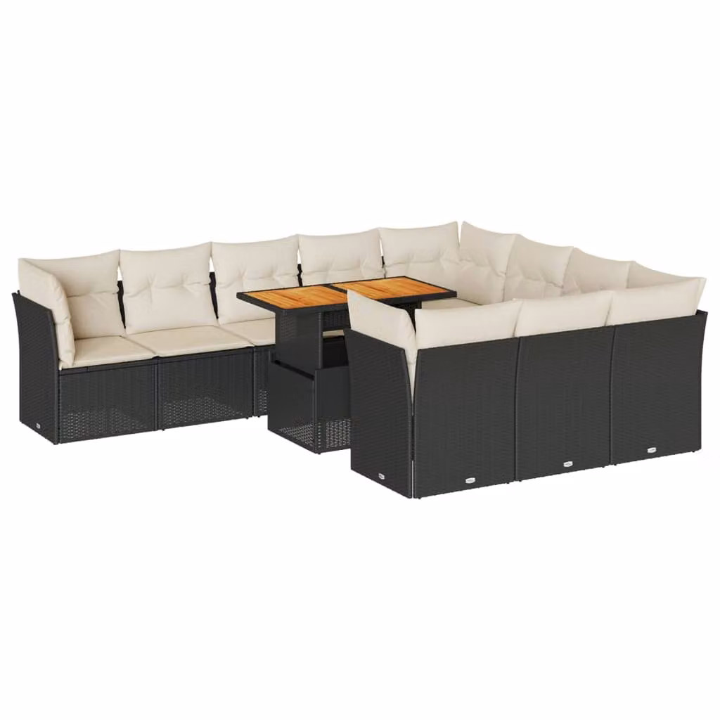 Set Divani da Giardino 11 pz con Cuscini in Polyrattan Nero