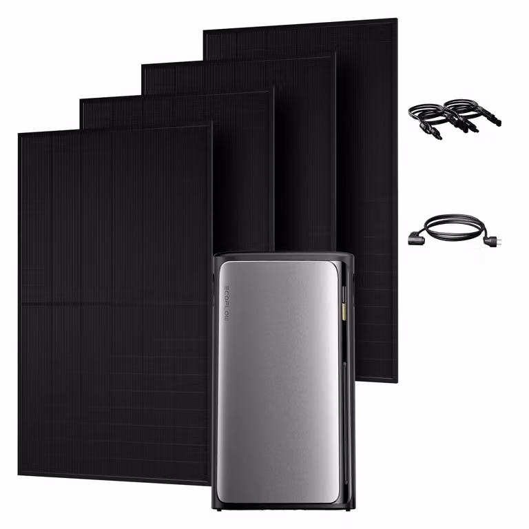 Impianto fotovoltaico da balcone Powerness con accumulatore EcoFlow Stream Ultra All-in-One da 1920 Wh, 4 MPPT e 4 pannelli solari bifacciali JA Solar da 500 W