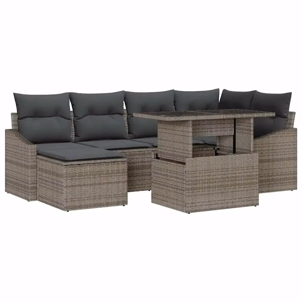 Set Divano da Giardino vidaXL 7 Pezzi Grigio con Cuscini e Tavolino in Acciaio Verniciato a Polvere – 2