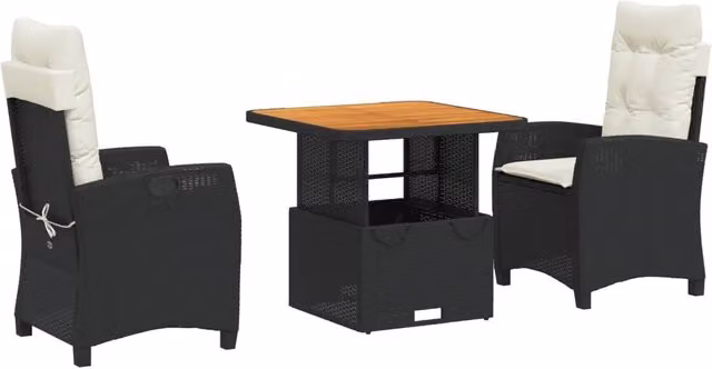 Set da Pranzo da Giardino 3 pz | Set Salotto da Giardino con Cuscini Nero in Polyrattan