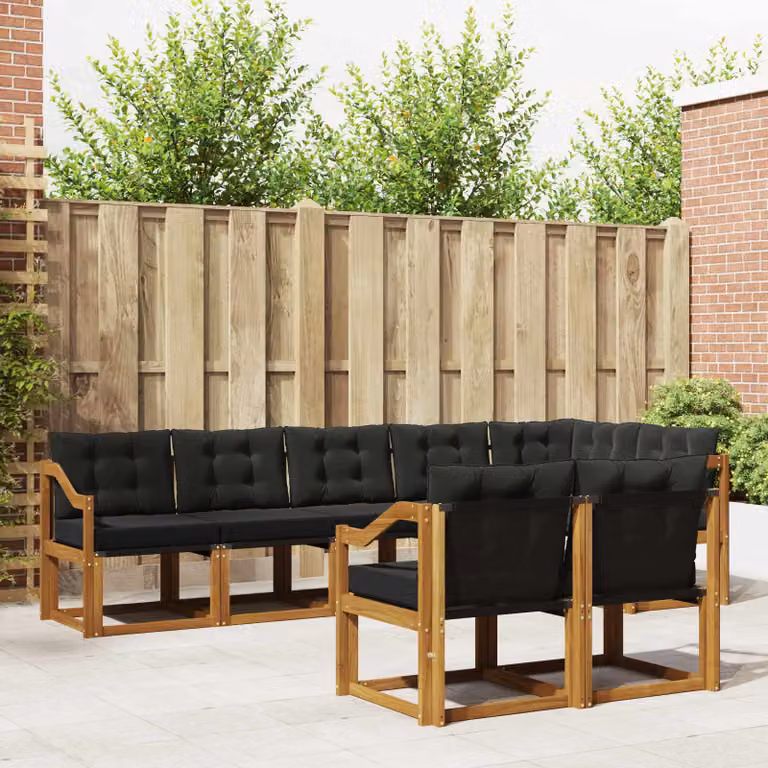 Set di divani da esterno vidaXL 8 pz in legno di acacia e textilene, colore marrone e nero