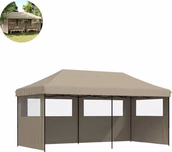 Tenda pieghevole per feste - Padiglione - 3x6 - Easy Up - Impermeabile - con pareti laterali - Resistente alle intemperie - Taupe