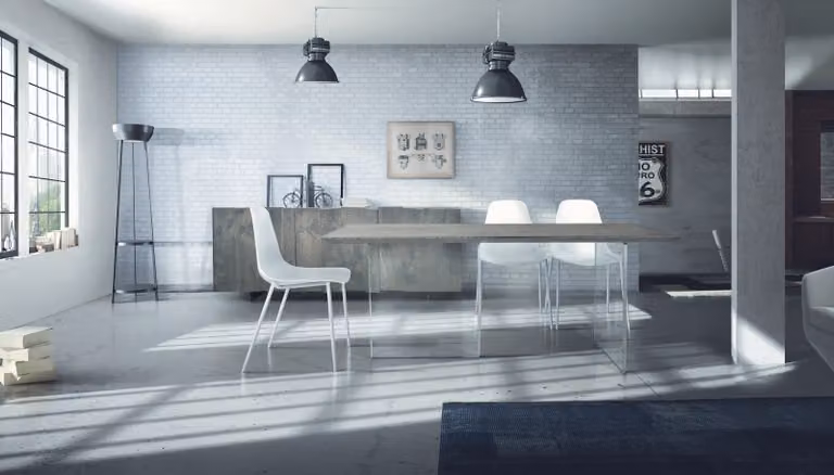 Tavolo PARIOLI massello rovere nodato e vetro sp. 4 160×90 cm (Beton)
