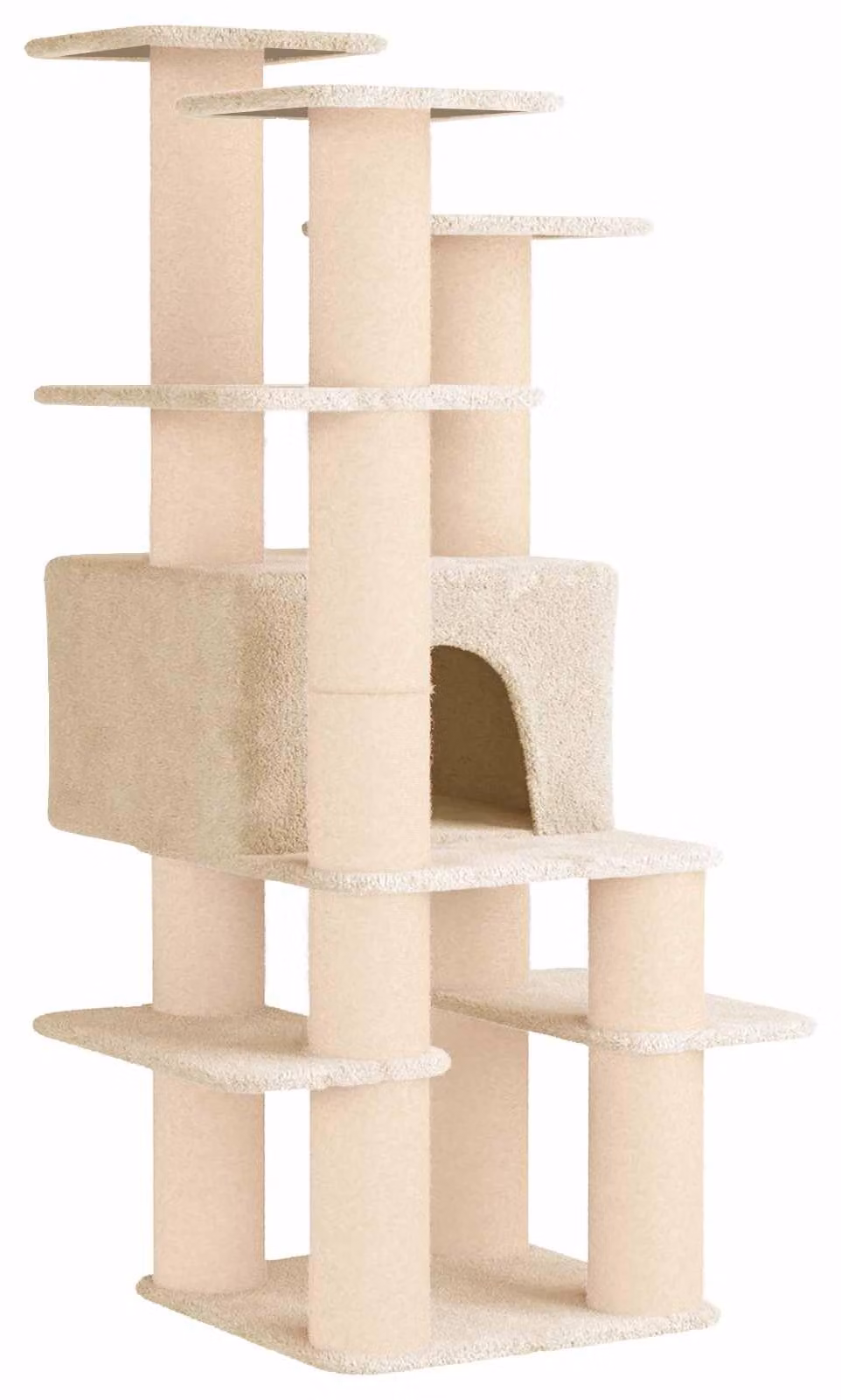 Albero per gatti con pali in sisal, colore crema, altezza 161 cm