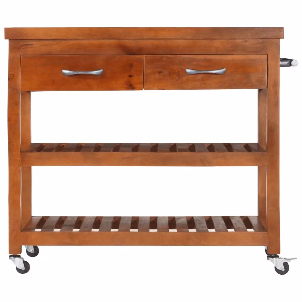 Carrello da cucina vidaXL in legno massello di acacia marrone con ruote L/P/H: 100 x 48 x 89 cm – 2