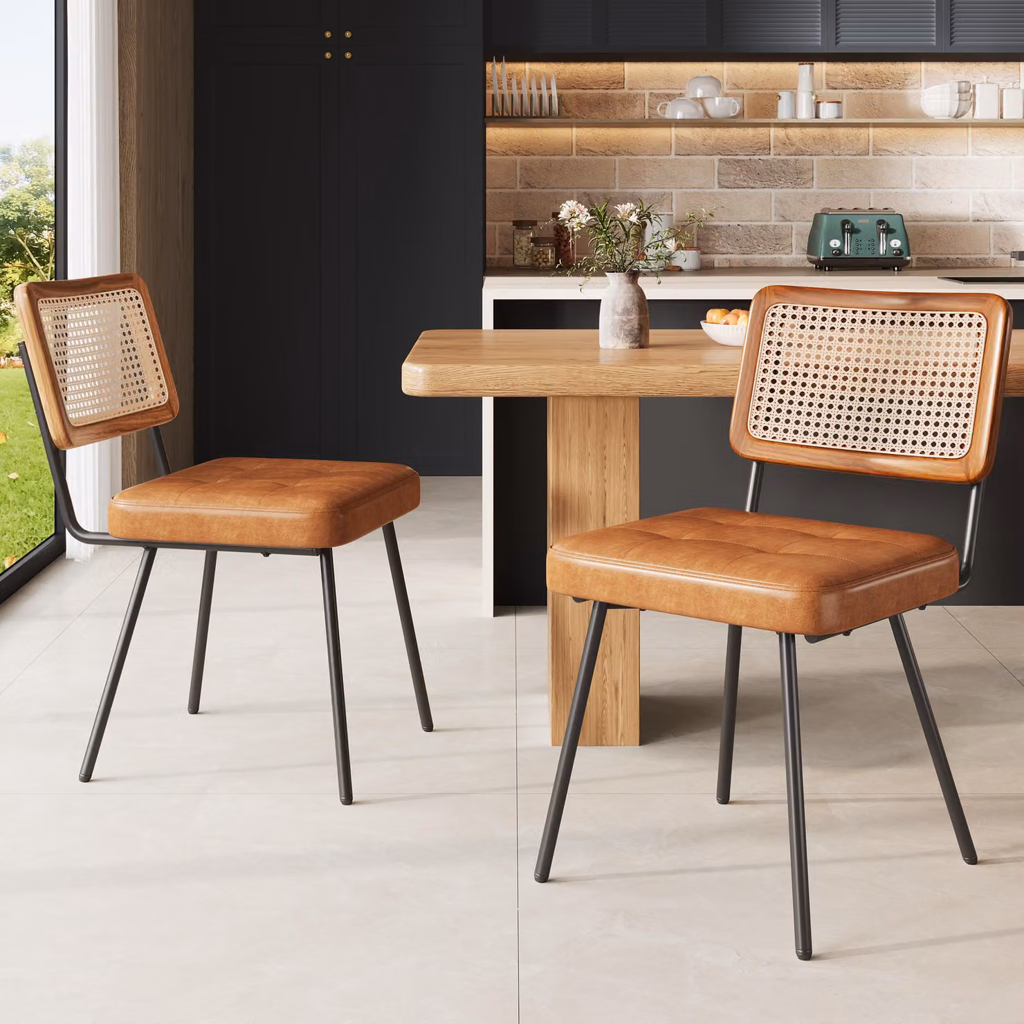 Sweiko sedia da pranzo in ecopelle (2 pezzi) sedia da salotto in rattan sedia da trucco sedia ergonomica sedia leggera sedia retrò