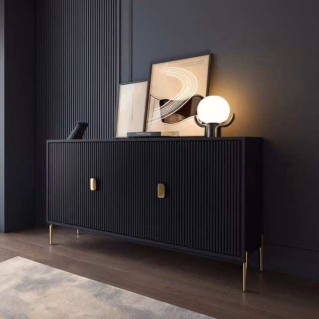 Madia Ostiglia DMORA con cassetti soft close, design moderno nero e oro, L: 203 cm, P: 49 cm, H: 83 cm – 1