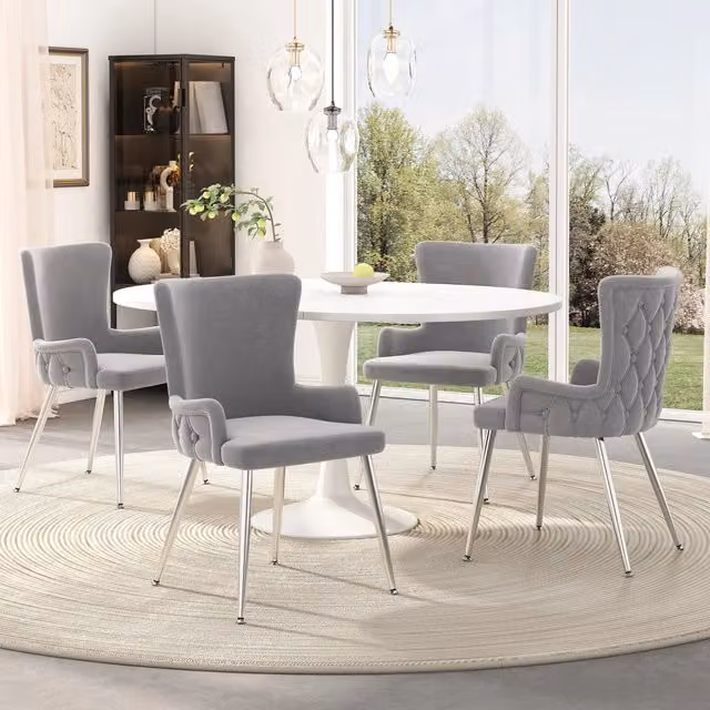 Set di 4 sedie da pranzo in velluto grigio - Zephmum - Gambe in metallo argento