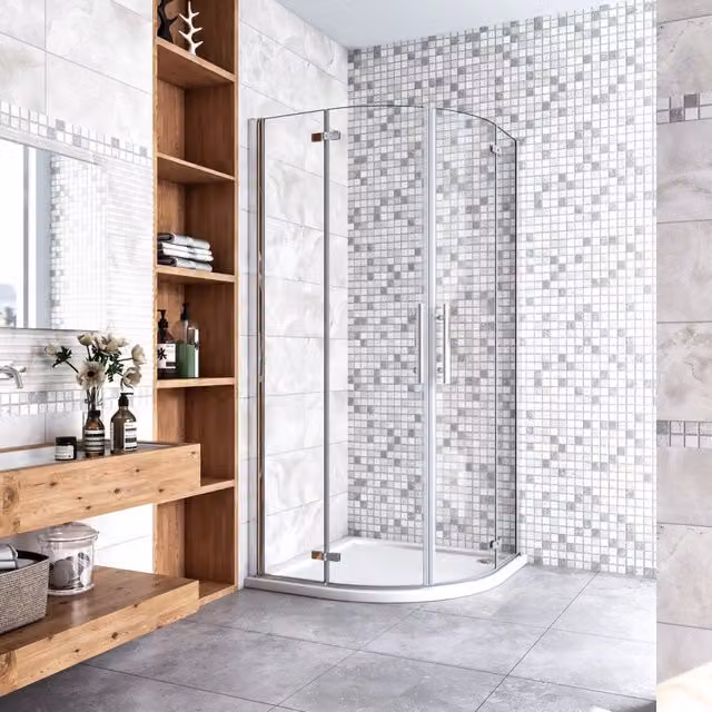 90x90x195 cm Box Doccia Semicircolare Porte Battenti e Pieghevoli Vetro Temperato 6mm Anticalcare Trasparente Cromo Piatto Doccia incluso