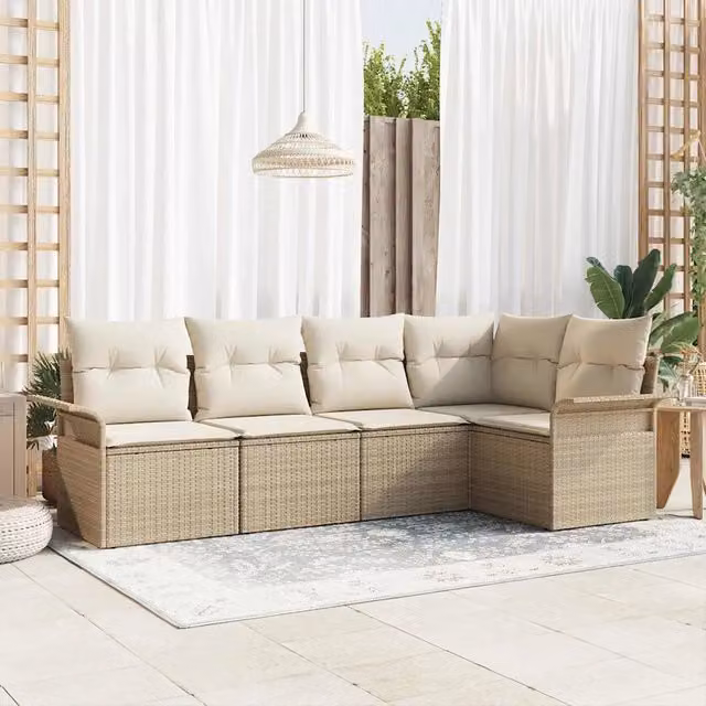 Set Divano da Giardino 5 pz vidaXL in Polyrattan Beige con Cuscini e Tavolino
