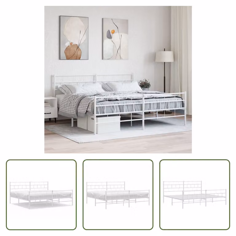 The Living Store Struttura letto con testiera e pediera in metallo bianco 200x200 cm