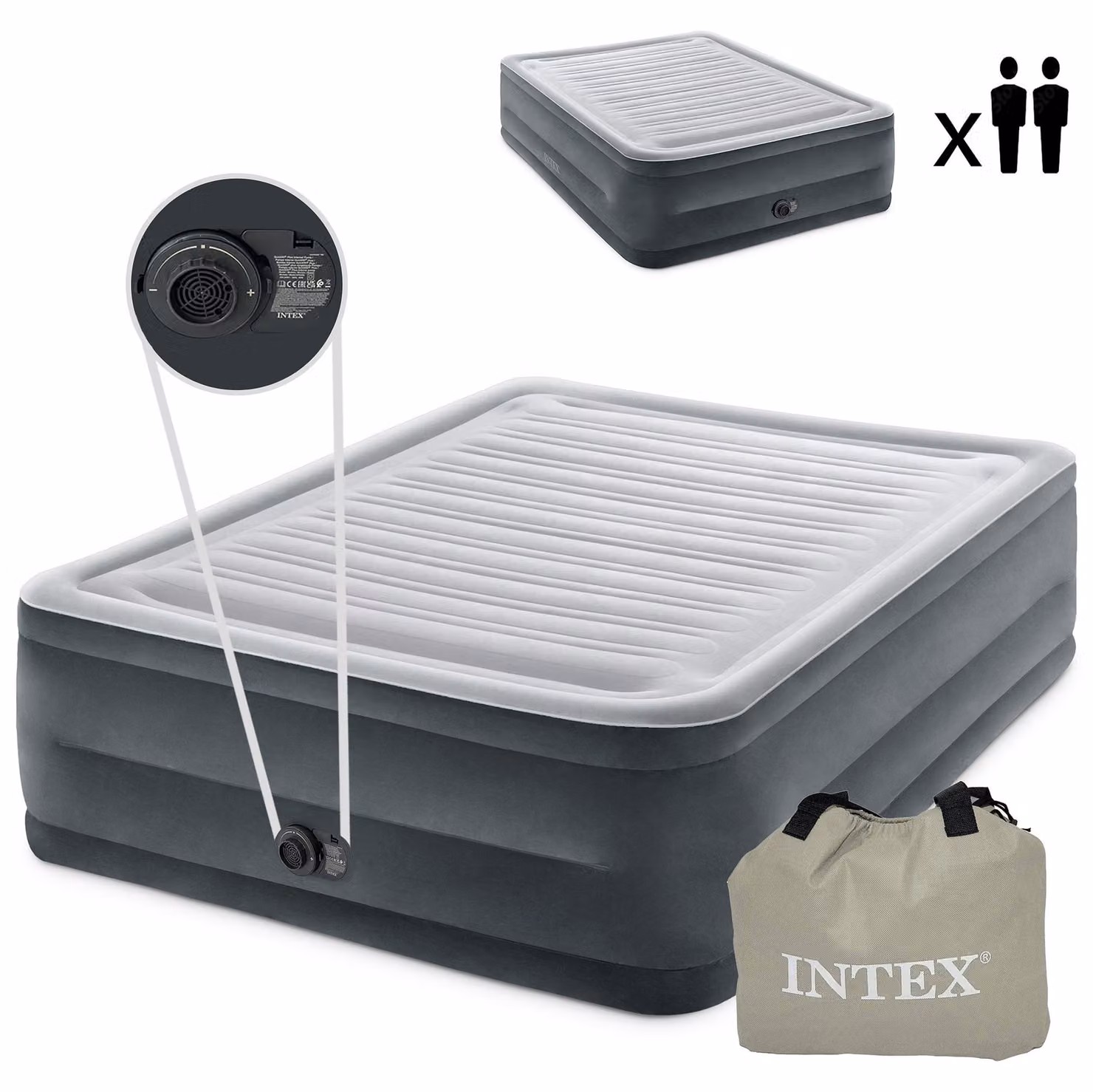 Materasso gonfiabile per letto matrimoniale con pompa automatica, dimensioni 203x152 cm, marca INTEX, modello 64418ND