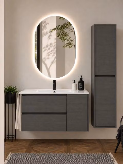 Mobile bagno con lavabo ORIGENBATH ITACA senza specchio 90x45 cm grafite con colonna