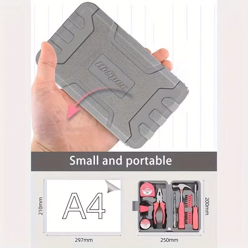 ZELURXX Set di utensili da 13 pezzi per la casa, compatto e pratico, adatto per la cura della casa, del giardino e dell'ufficio, valigetta porta utensili, 20 x 12,5 x 4,5 cm, rosa