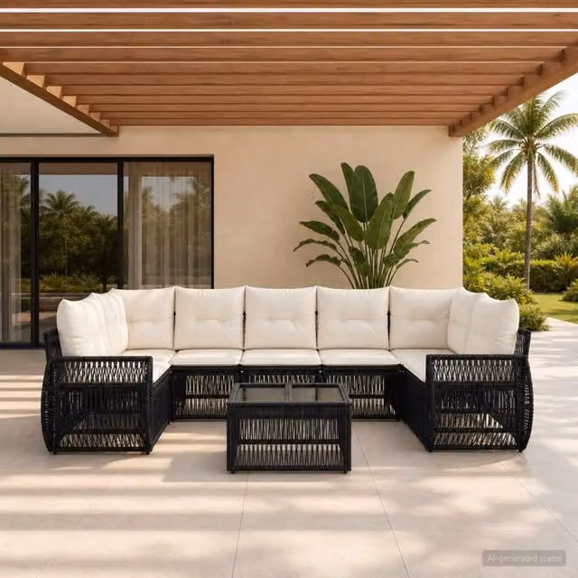 Set Divano da Giardino 8 pz Nero polyrattan 3435358