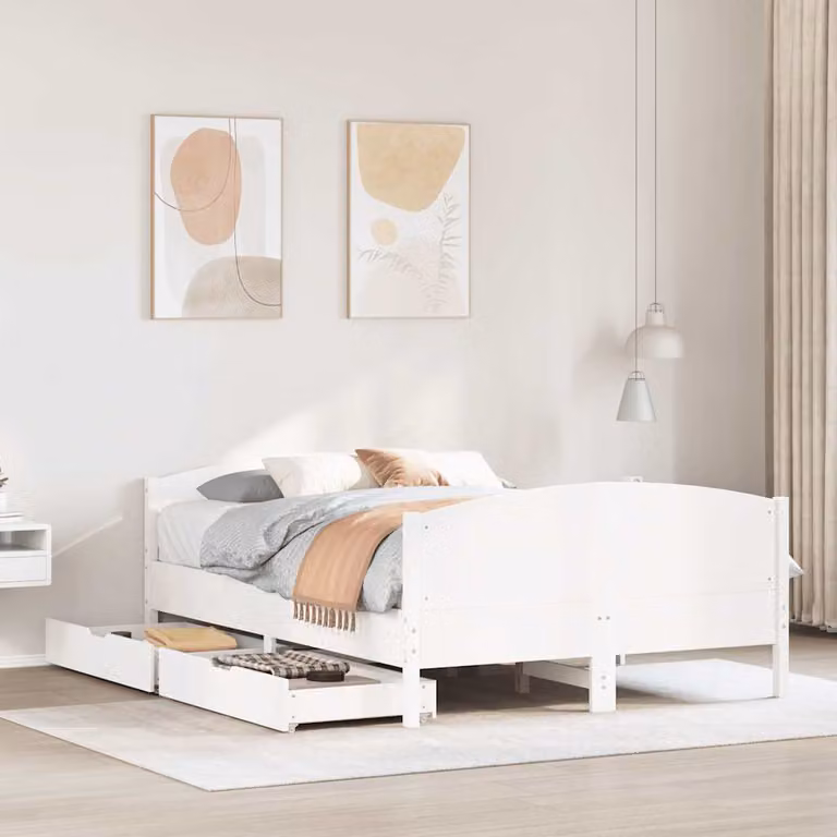 Letto senza materasso vidaXL in legno massello di pino bianco L/P/H: 205.5 x 120 x 74.5 cm