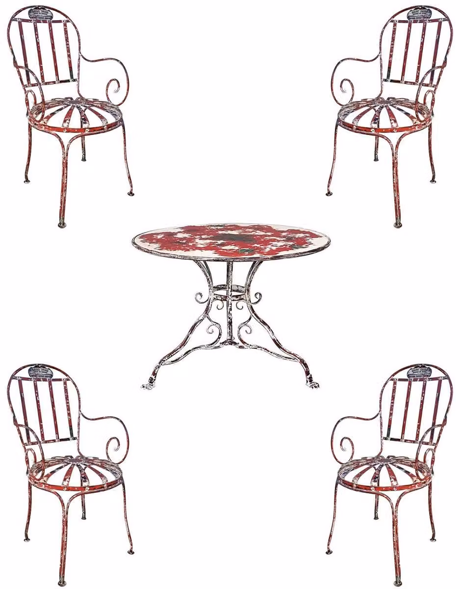 Casa Padrino Set di mobili da giardino in ferro battuto rosso antico / bianco - 1 tavolo da giardino e 4 sedie da giardino con braccioli - Gastronomia & Mobili da Giardino Barocco & Art Nouveau
