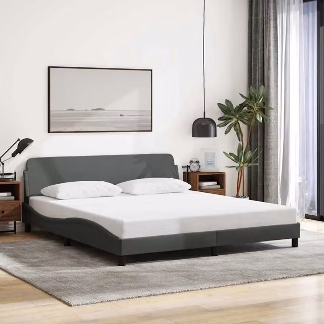Letto con giroletto Dover di vidaXL in tessuto grigio con struttura in legno e metallo L: 152 cm, P: 203 cm, H: 74,5 cm – 1