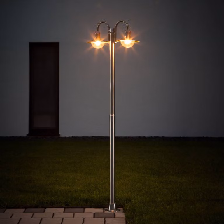 Lampione Lindby Damion, 200 cm, a 2 luci, E27, IP44 DAMION Lindby, dimmerabile, Alluminio / Grigio / Zincato, Acciaio Inox, Moderno