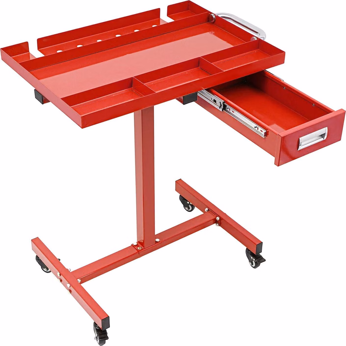 Carrello portautensili - Carrello da officina mobile - Ruote con freno - Portata 100 kg - Cassetto 24,5×42,5×10 cm - Ripiano superiore 74×51,5 cm - Base H 70×51 cm - Rosso