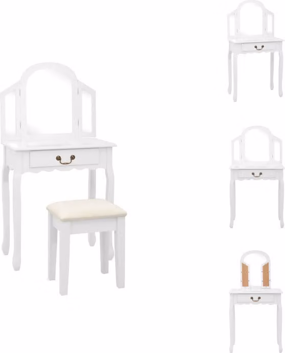 vidaXL Tavolino da toilette con sgabello bianco 65x36x128 cm in legno di Paulownia MDF - Tavolini da toilette