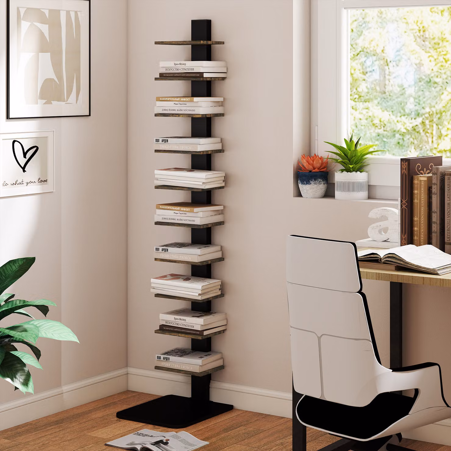 Libreria a torre HOMCOM con 11 ripiani, scaffale alto e stretto salvaspazio in stile moderno, colore marrone rustico – 2