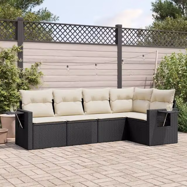 Set Divani da Giardino 5 pz con Cuscini in Polyrattan Nero 3220125