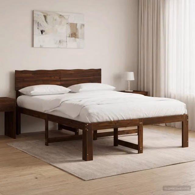 Letto matrimoniale in legno di acacia vidaXL Marrone, L/P/H: 140 x 200 x 91 cm – 1
