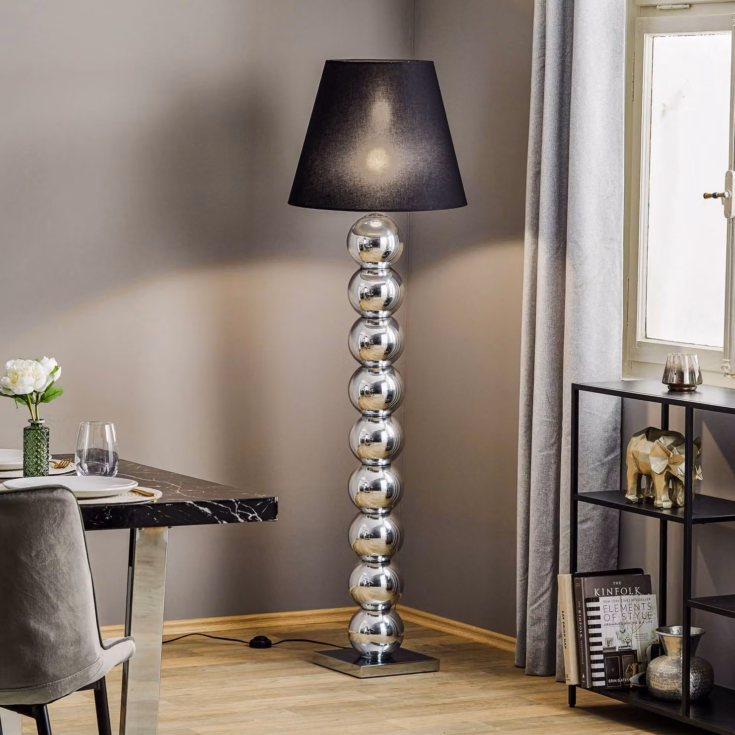 Lampada da terra Fulda Argon, Nero, Soggiorno / Sala da pranzo, Tessuto / Stoffa / Seta, Lampada da terra