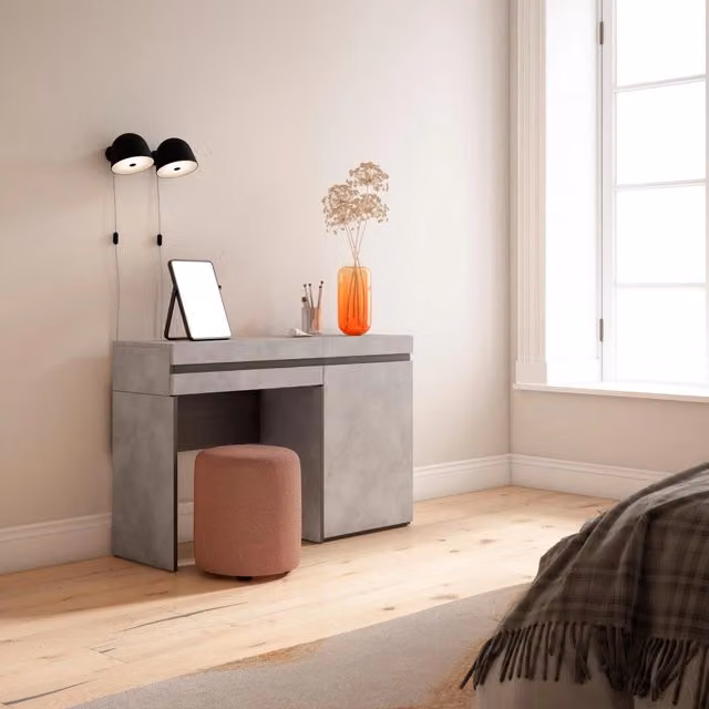 Tavolo da toeletta, 121x35x75cm, Con cassetto, Camera da letto, grigio cemento RF3462