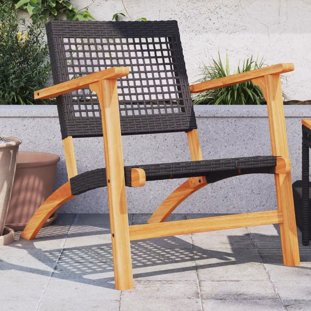 Set di 2 sedie da giardino vidaXL in polyrattan e legno di acacia nero e marrone con braccioli
