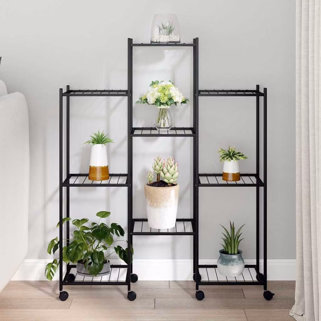 vidaXL Portafiori con Ruote in Metallo Nero Opaco L: 83 cm, P: 25 cm, H: 103,5 cm