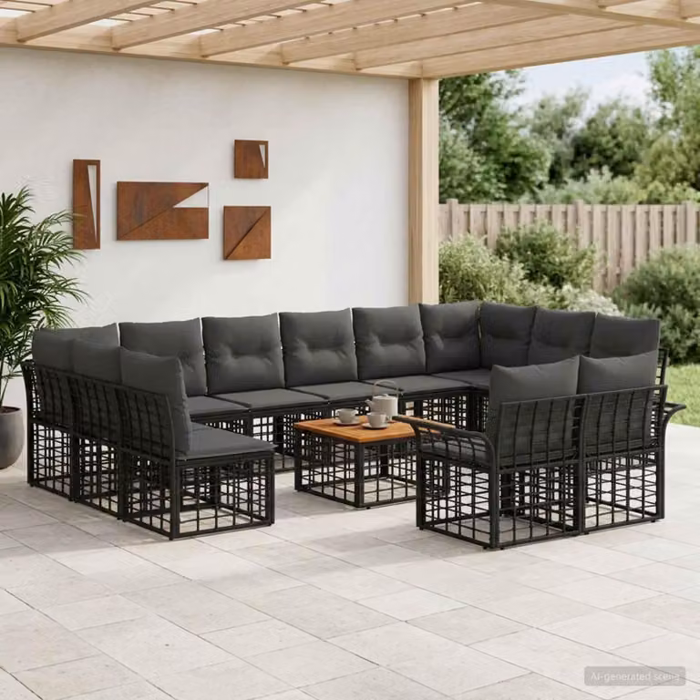 Maison Exclusive - Set da esterno per divano, 13 pezzi, colore nero e grigio scuro, realizzato in poliestere