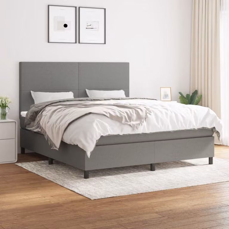 Letto Ibrido vidaXL con Giroletto a Molle e Materasso a Tasche Grigio e Bianco L/P/H: 160 x 200 x 128 cm