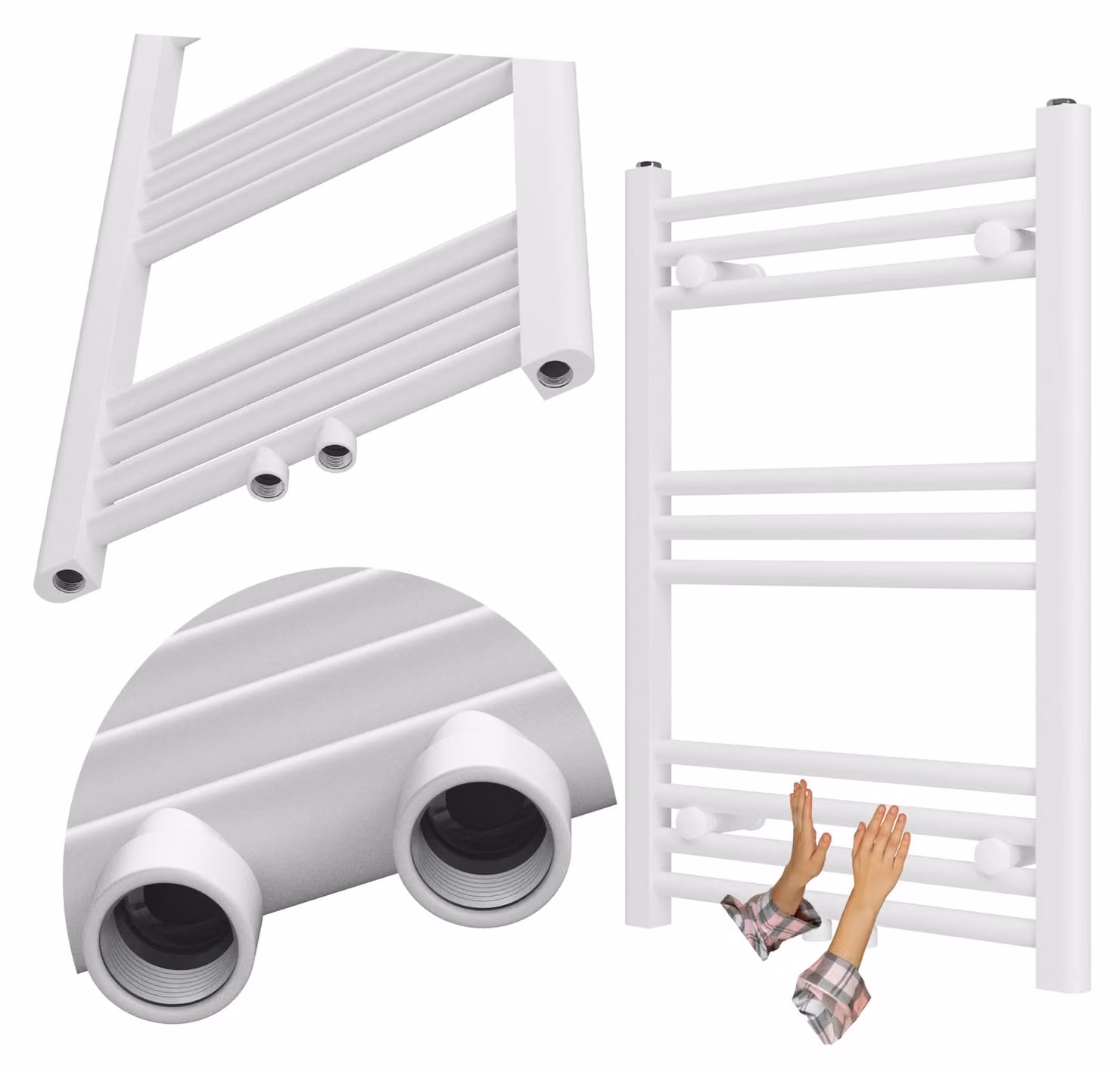 Granitan - Termoarredo bagno - Scaldasalviette 70x50 cm - Radiatore bianco - portasciugamani - RAVEN