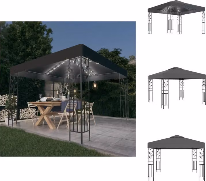 vidaXL Padiglione con luci LED 3x3 m antracite - Padiglioni e tende da festa