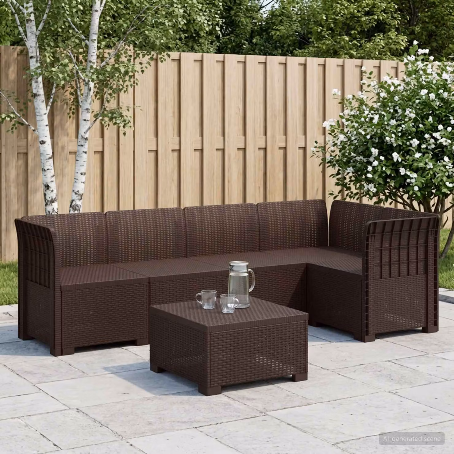 vidaXL Divano da Giardino ad Angolo in Polyrattan Marrone con Cuscini, Resistente ai Raggi UV
